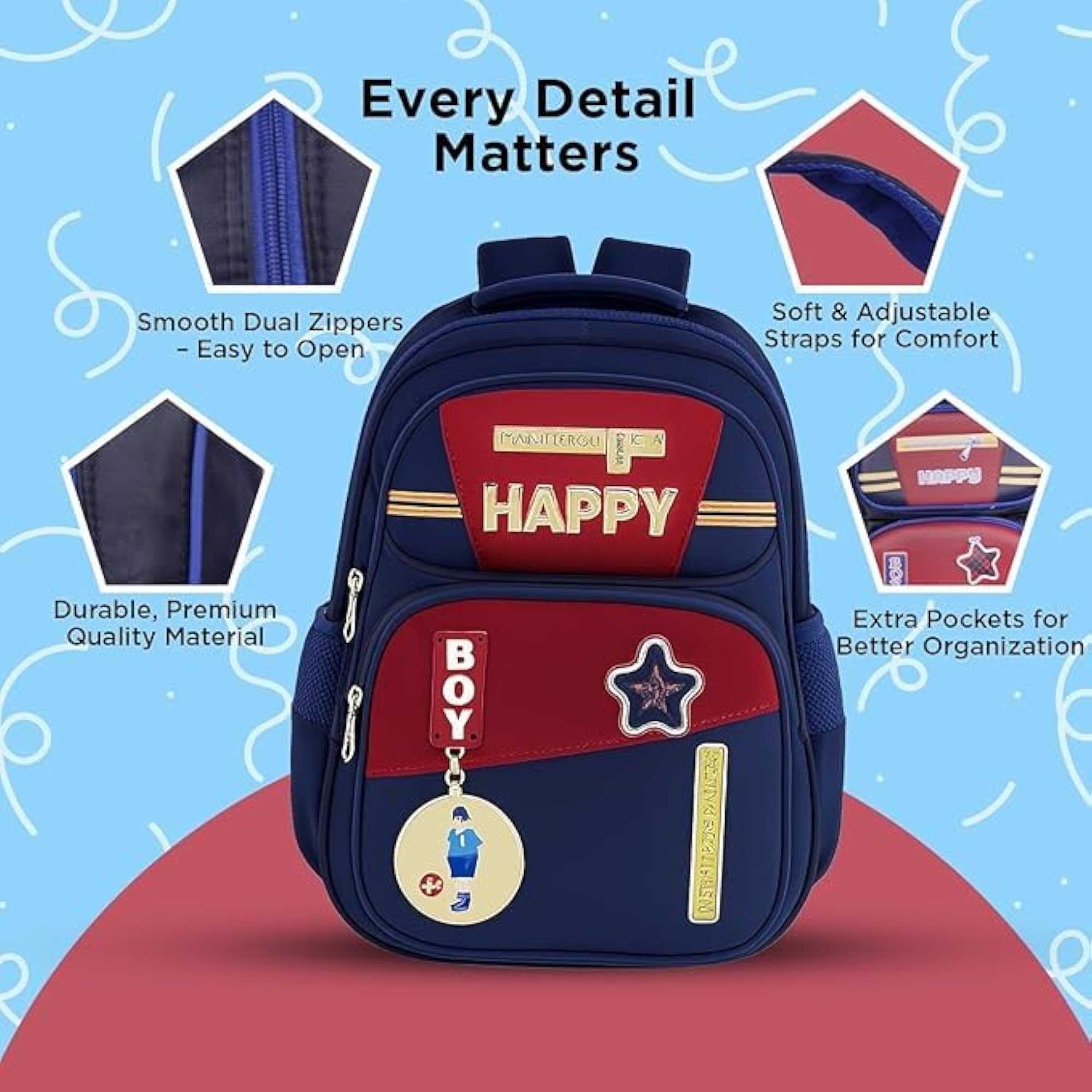 Premium Kids School Backpack, Red & Blue
